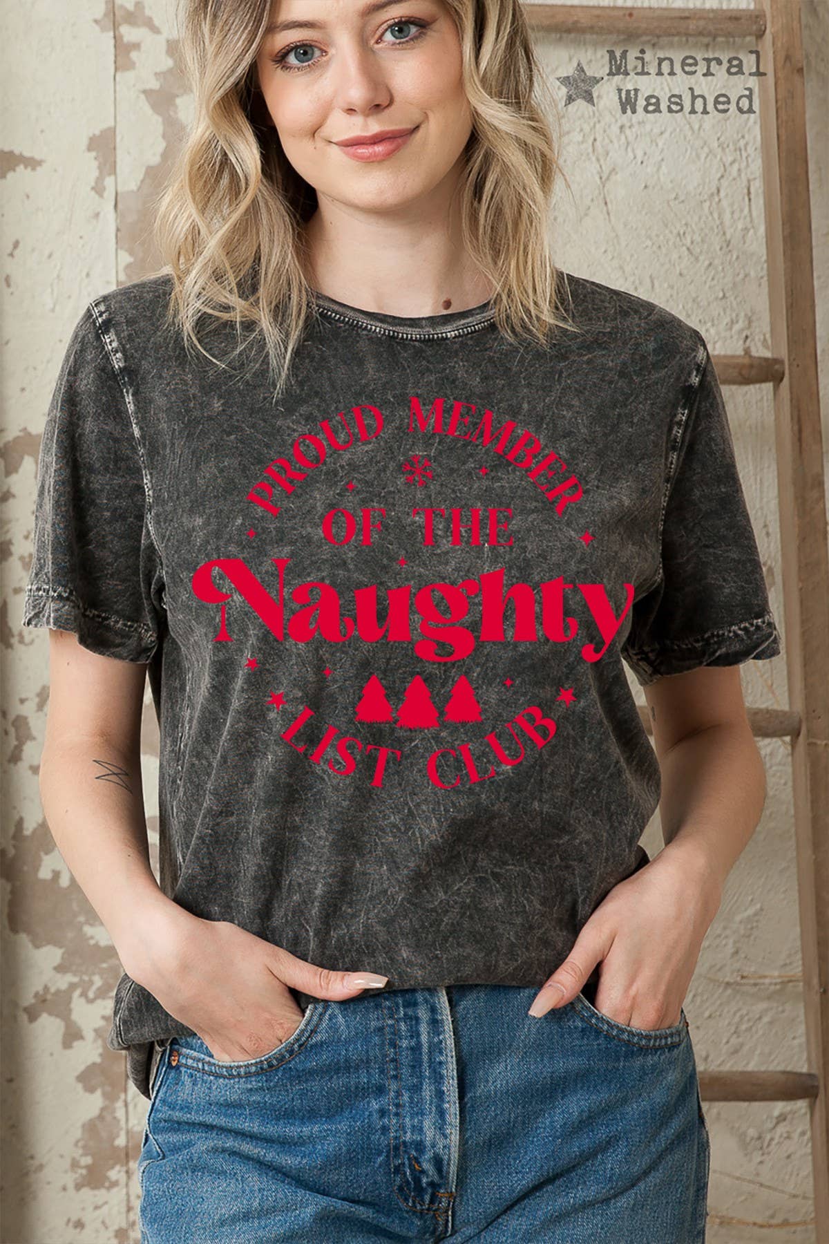 NAUGHTY Christmas - Mineral Wash Graphic Top